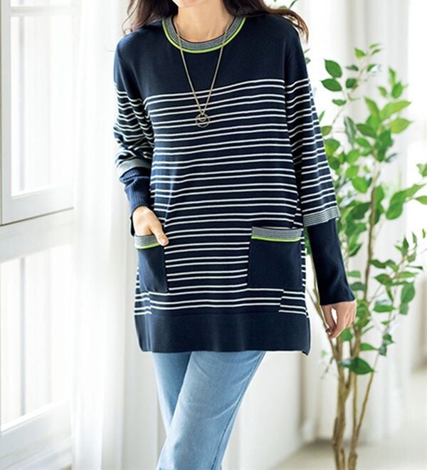 ルフラン（ルフラン）の「重ね着風ボーダーニットチュニック＜ミレット＞（ニット・セーター）」｜詳細画像