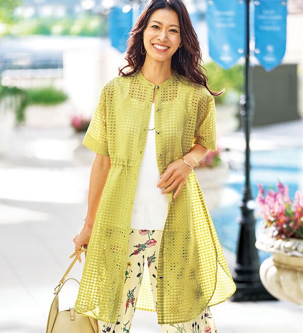 BELLUNA（ベルーナ）の「シアーチェック大人顔ロング丈シャツ（シャツワンピース）」｜詳細画像