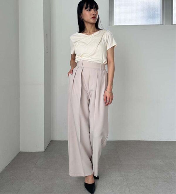 RANAN（ラナン）の「【選べる股下】きれい見え２タックワイドスラックス（ワイドパンツ・ガウチョ）」｜詳細画像