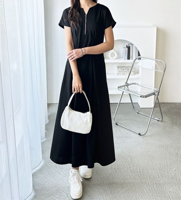 GeeRA（ジーラ）の「前後2WAYハーフジップフレンチ袖ワンピース（カットソーワンピース）」｜詳細画像