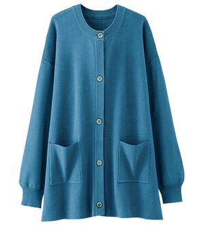 BELLUNA（ベルーナ）の「もっちり素材ノーカラーカーディガン（ニットカーディガン）」｜ブルー