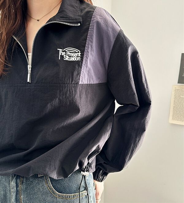 GeeRA（ジーラ）の「ハーフジップ配色ナイロンブルゾン（ブルゾン）」｜詳細画像