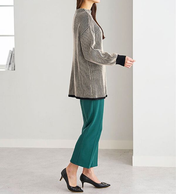 BELLUNA（ベルーナ）の「ボタン使いストライプジャカード切替ニットチュニック（チュニック）」｜詳細画像