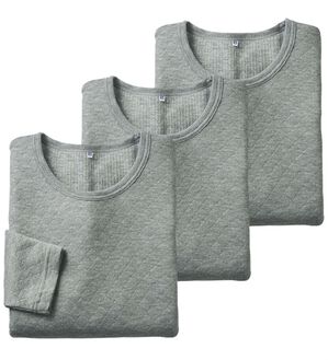 「【３枚組】丸編み仕様の軽ふわキルトインナー　長袖丸首（メンズ肌着・インナーウェア）」｜詳細画像