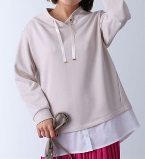 BELLUNA（ベルーナ）の「ワイドネックデザインシャツ切替チュニック（チュニック）」｜アイボリー／白