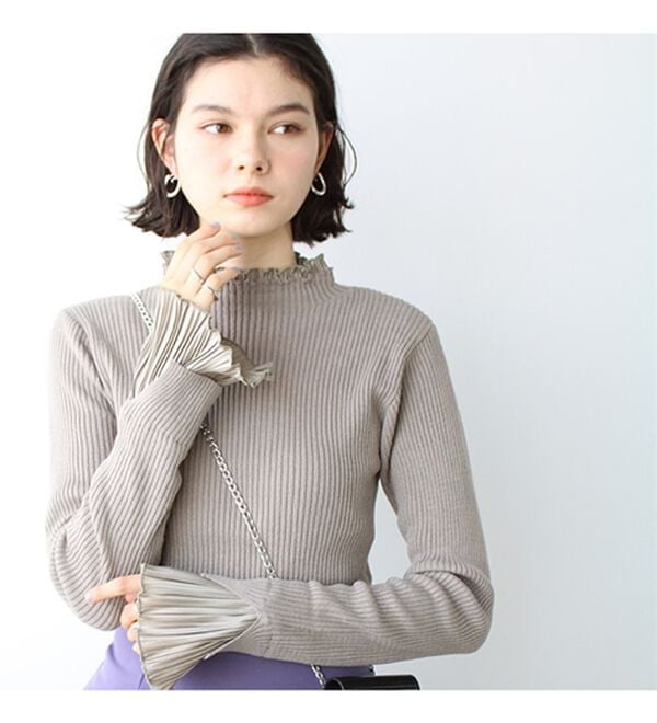 GeeRA（ジーラ）の「プリーツ付ハイネックリブニットトップス（ニット・セーター）」｜詳細画像
