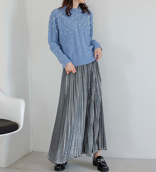 RANAN（ラナン）の「ケーブル使いパール調ビーズニットプルオーバー（ニット・セーター）」｜詳細画像