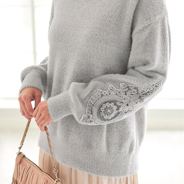 BELLUNA（ベルーナ）の「ふんわりシャギー袖レース使いセーター（ニット・セーター）」｜詳細画像