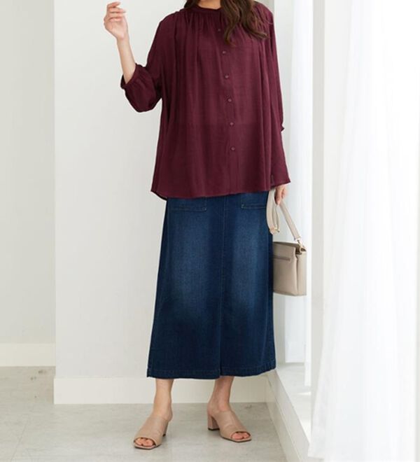 BELLUNA（ベルーナ）の「【新色追加】スラブ素材ギャザーデザインブラウス（ブラウス）」｜詳細画像