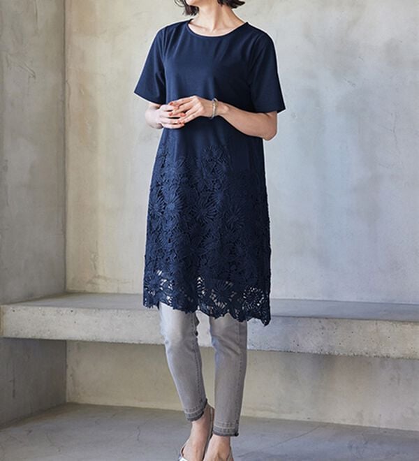 ひんやり！レース切替カットソーチュニック - ベルーナ【公式】