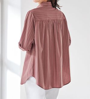 BELLUNA（ベルーナ）の「大人シャツ誕生！綿１００％ストライプ柄切替シャツ（シャツ）」｜ピンク系