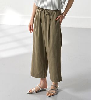 BELLUNA（ベルーナ）の「【接触冷感・UV対策】涼感スラブ調素材ドロストワイドパンツ（ワイドパンツ・ガウチョ）」｜オリーブカーキ