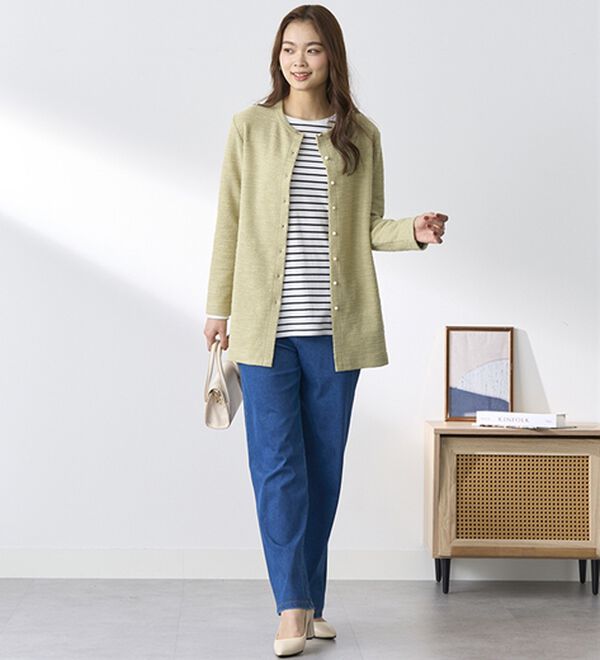 BELLUNA（ベルーナ）の「【選べる裏側】ぐん伸びニットデニムワイドパンツ（フルレングスパンツ）」｜詳細画像