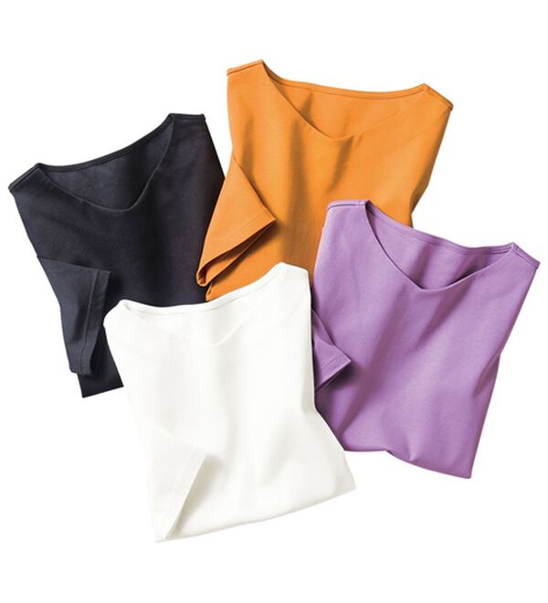 VINNO（ヴィノ）の「＜日本製＞美の艶コットン１００％プルオーバー浅Ｖネック（５分袖）（カットソー）」｜詳細画像