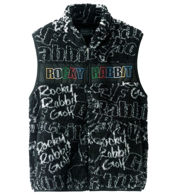 「＜ロッキーラビット＞ロゴデザインボアフリースベスト（メンズベスト）」｜ブラック
