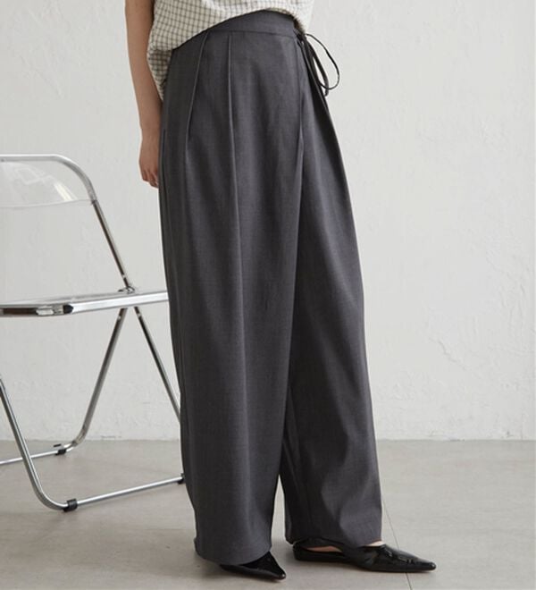 RANAN（ラナン）の「麻調2タックラップリボンパンツ（フルレングスパンツ）」｜詳細画像