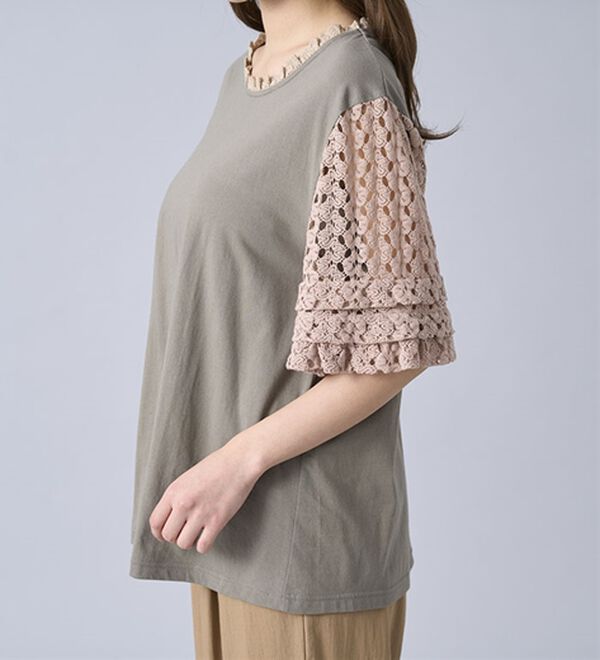 BELLUNA（ベルーナ）の「ヒンヤリ！異素材使いデザインプルオーバー（カットソー）」｜詳細画像