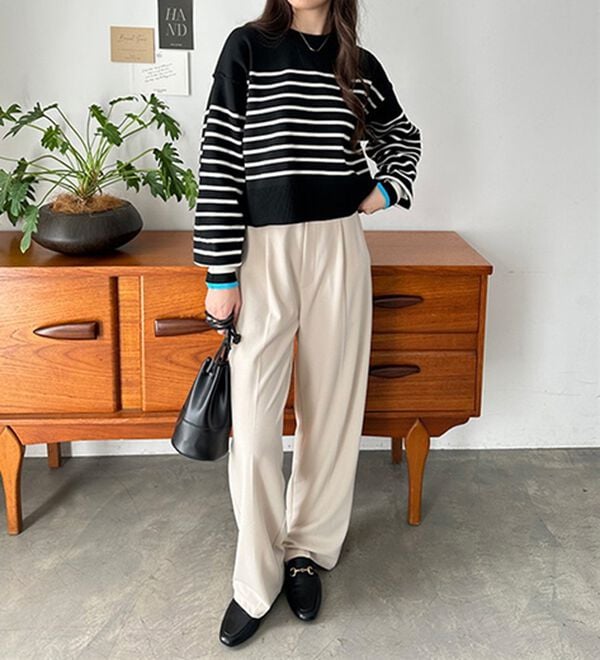 GeeRA（ジーラ）の「さらっと素材パネルボーダーショートニット（ニット・セーター）」｜詳細画像