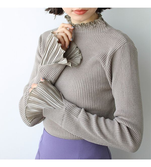 GeeRA（ジーラ）の「プリーツ付ハイネックリブニットトップス（ニット・セーター）」｜詳細画像