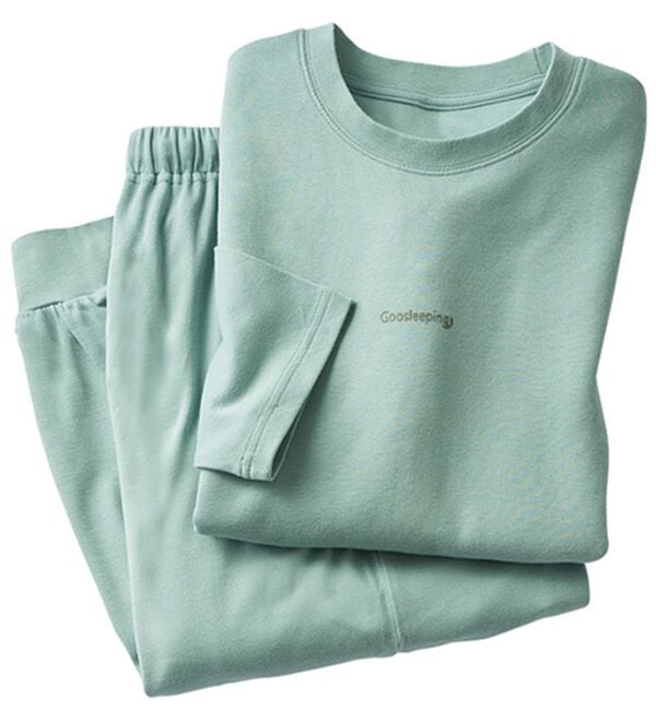 「肌に優しい綿１００％なめらかスムースパジャマ（メンズルームウェア）」｜アッシュグリーン