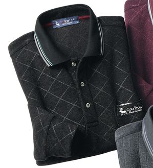 「毎日着たい柔らか素材の暖かポロ（メンズポロシャツ）」｜ブラック格子