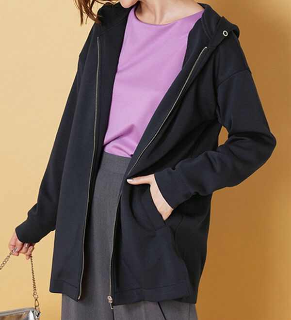 BELLUNA（ベルーナ）の「フードデザインとろみ素材ジップアップパーカー（パーカー）」｜詳細画像