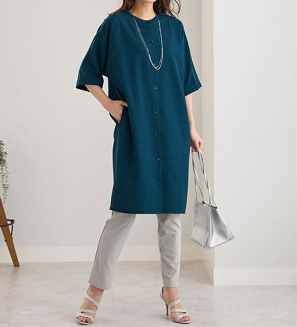 BELLUNA（ベルーナ）の「すっぽり体型カバー！麻調２ｗａｙワンピース（その他ワンピース）」｜詳細画像