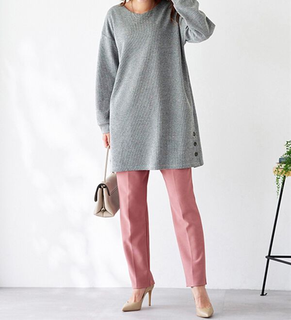 BELLUNA（ベルーナ）の「ニット見え素材裾ボタンチュニックワンピース（チュニック）」｜詳細画像