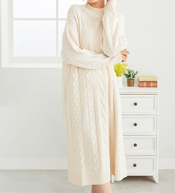 BELLUNA（ベルーナ）の「ケーブル柄ロング丈ニットワンピース（ニットワンピース）」｜詳細画像