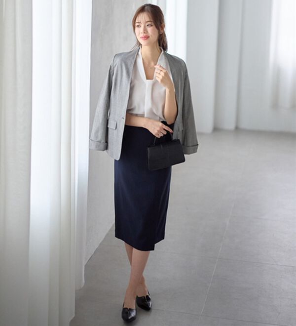 GeeRA（ジーラ）の「【２点】単品使いもできる！ベーシックブラウス＆スカートセットアップ（スカートスーツ）」｜詳細画像