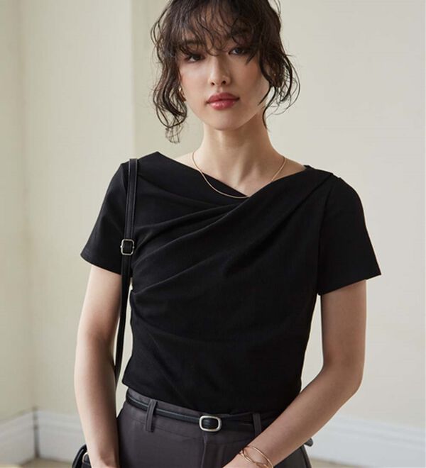 RANAN（ラナン）の「【ひんやり/UV対策】上品ドレープリブTシャツ（カットソー）」｜詳細画像