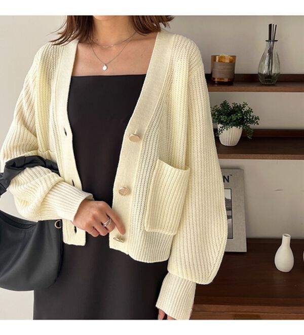 GeeRA（ジーラ）の「ビッグポケットショートニットカーディガン（ニットカーディガン）」｜詳細画像