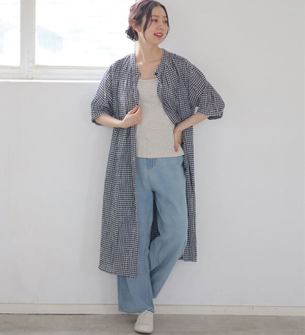 A HAPPY MARILYN（アハッピーマリリン）の「【Ｌ～６Ｌ】【風通るプレミアム】綿１００％ 楊柳 五分袖 ギャザーたっぷりワンピース（カットソーワンピース）」｜詳細画像