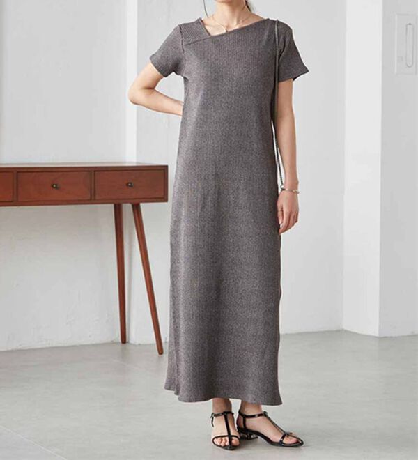 RANAN（ラナン）の「アシメネックハーフスリーブリブワンピース（その他ワンピース）」｜詳細画像