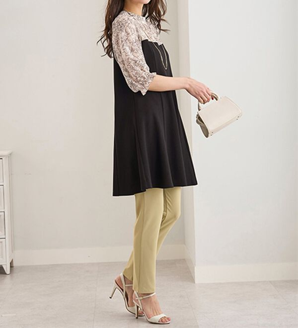 BELLUNA（ベルーナ）の「バックリボン使いプリント切替チュニック（その他ワンピース）」｜詳細画像