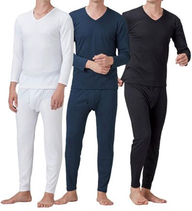 「【３色組】サーモケア（Ｒ）吸湿発熱綿混裏起毛インナー上下３色組（メンズ肌着・インナーウェア）」