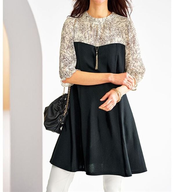 BELLUNA（ベルーナ）の「バックリボン使いプリント切替チュニック（その他ワンピース）」｜詳細画像