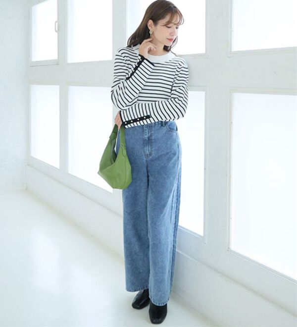 A HAPPY MARILYN（アハッピーマリリン）の「【Ｌ～８Ｌ】フィットしすぎない！もっちりリブ 配色美人着回し 袖ボタンニット（ニット・セーター）」｜詳細画像