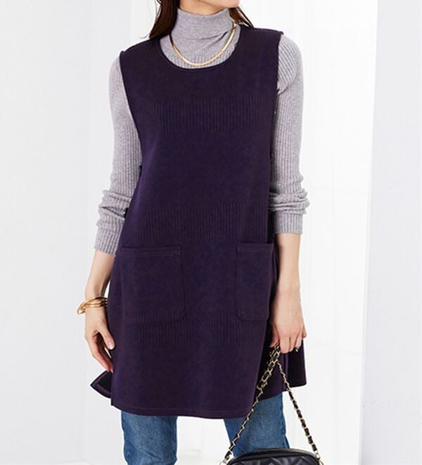 BELLUNA（ベルーナ）の「ボーダージャカード素材釦使いジャンパードレス（ジャンパースカート）」｜パープル