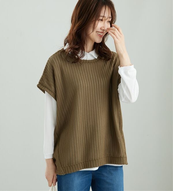 BELLUNA（ベルーナ）の「【インナー付き】透かしドルマンベストアンサンブル（アンサンブル）」｜詳細画像