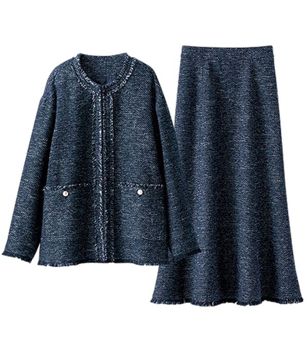 BELLUNA（ベルーナ）の「ツイード調素材フリンジ使いセットアップ（スカートスーツ）」｜詳細画像