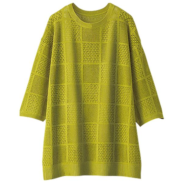 BELLUNA（ベルーナ）の「スクエア柄透かし編ニットプルオーバー（ニット・セーター）」｜詳細画像