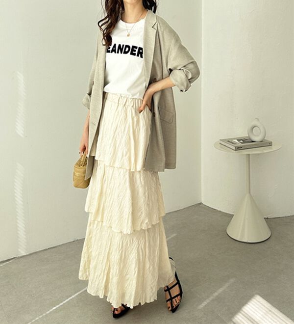 GeeRA（ジーラ）の「ワッシャー素材ティアードスカート（ロングスカート）」｜詳細画像