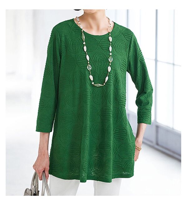 BELLUNA（ベルーナ）の「綿混タックジャカード素材デザインチュニック（チュニック）」｜詳細画像