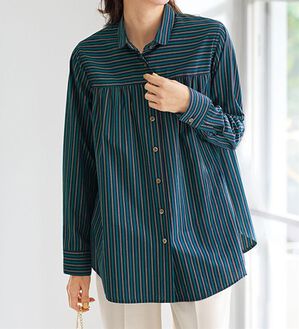 BELLUNA（ベルーナ）の「大人シャツ誕生！綿１００％ストライプ柄切替シャツ（シャツ）」｜詳細画像