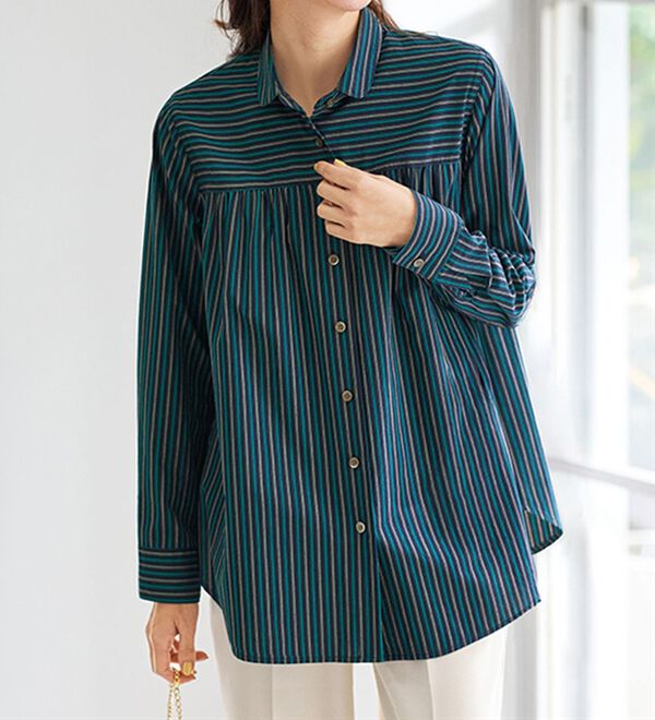 BELLUNA（ベルーナ）の「大人シャツ誕生！綿１００％ストライプ柄切替シャツ（シャツ）」｜詳細画像