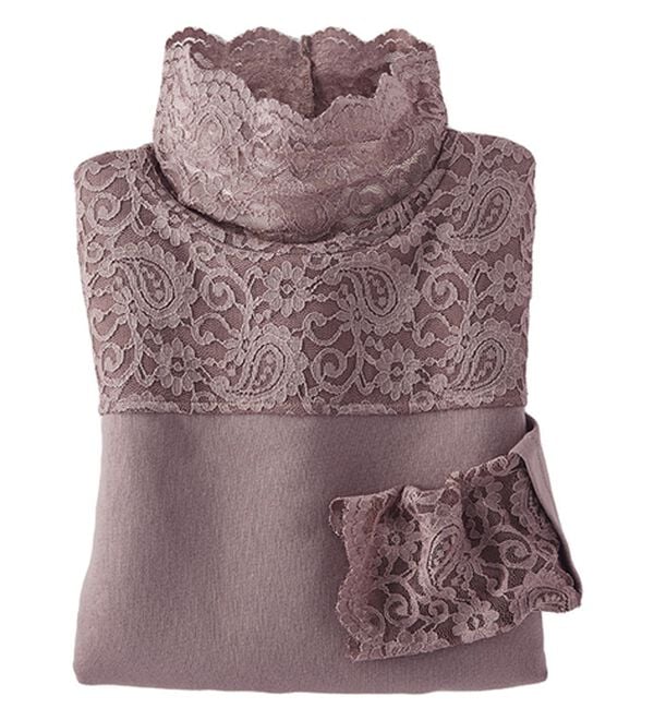 BELLUNA（ベルーナ）の「レース使い吸湿発熱プルオーバー（カットソー）」｜ローズグレー