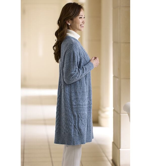 ブロック調編地変化ボタンデザインニットカーディガン