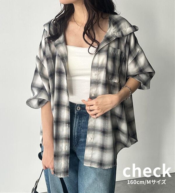 GeeRA（ジーラ）の「羽織にも◎フード付きオーバーサイズシャツ（シャツ）」｜詳細画像