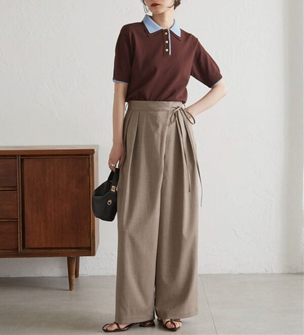RANAN（ラナン）の「麻調2タックラップリボンパンツ（フルレングスパンツ）」｜詳細画像
